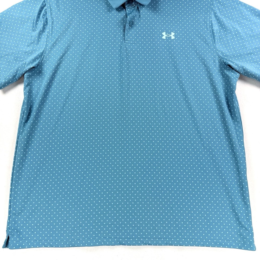 Mens Under Armour Performance Polo Shirt Polka Dot Blue Size 2XL Heat Gear Golf - Picture 3 of 7